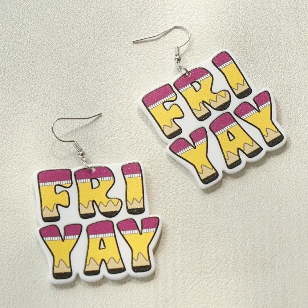 FRI YAY Delight - Acrylic Dangle Earrings with Pencil Pattern - Cute School Styl